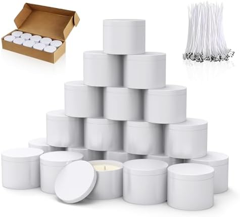 PCREGPAE 4OZ White Candle Tins Cans with Lids and Wicks for Making Candles by Unknown
