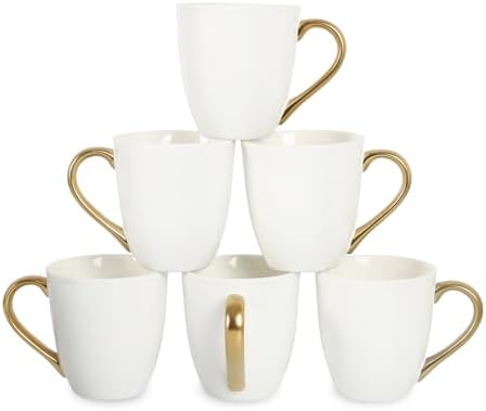 vicrays Coffee Mug Set, 11 Ounce, Set of 6, Ceramic Mug for Men, Women, Unique Glazed Mugs with Handle for Coffee, Tea, Milk, Cocoa, Cereal(White with Golden) by VicraysCeramic