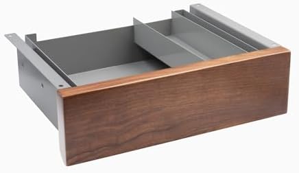 Desky Minimal Under Desk Drawer – Slim Pull-Out Metal Storage Organizer for Sit-Stand Desks, Smooth Glide, Space-Saving Design, Easy Mount, Walnut Hardwood & Grey Frame by Desky