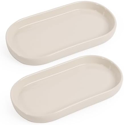 2 Packs Ceramic Jewelry Tray Oval Vanity Dish for Rings Earrings by Sikkis