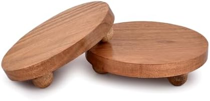NIRMAN Display Stand Round Acacia Wood Stand for Display Wooden Stand for Kitchen/Bathroom Counter/Plant Stand (5.5" x 5.5" x 1.5"), (Set of 2) - Image 2