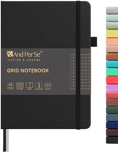 &And Per Se Graph Notebook, 5mm Grid, A5 Hardcover, 160 Pages 100gsm Thick Paper, Grid Journal for Diagrams, Wireframes, CAD Sketches (Black) by AndPerSe