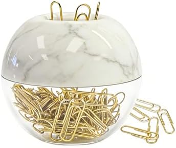 Marble Paper Clip Holder Dispenser & 100 Paper Clips by NatSumeBasics