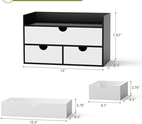 Bamboo Desk Organizer with Drawers, Desktop Storage for Office Supplies - Image 2