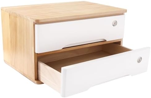 Wooden Desktop Storage Box with Lockable Drawers, Flat File Cabinet Drawer Desktop Storage Box, Countertop Storage Cabinet for Office Home Toiletries Supplies Vanity (natural wood+white, 2 Drawer) by LKOEWQZAMX