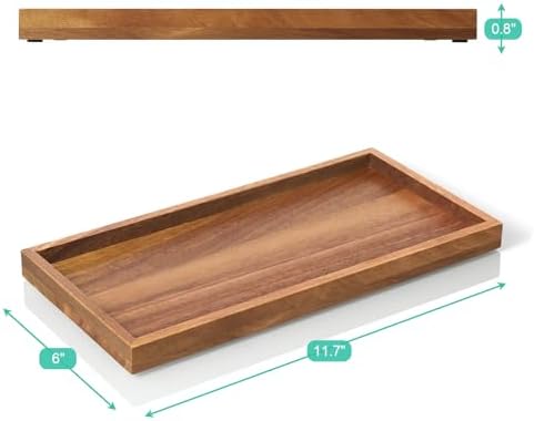ALELION 11.7" Bathroom Vanity Tray for Counter - Acacia Wood Decorative Tray for Toilet Tank Makeup Perfume Jewelry Catchall Coffee Table - Wooden Kitchen Countertop Organizer for Soap Dispenser - Image 7
