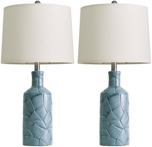 PoKat 26'' Farmhouse Ceramic Table Lamps Set of 2, Blue Bedside Lamps for Living Room, Nightstand Lamps for Bedroom Night Stands, Bedroom Lamps for Side Table End Table Hallway, Blue - Image 3