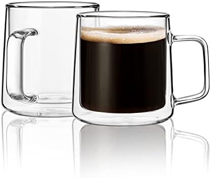 CNGLASS 10oz Glass Coffee Mugs,Double Wall Insulated Glass Mugs with Handle,Clear Espresso Mug for Latte,Cappuccino,Tea Bag,Set of 2 by CNGLASS
