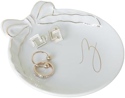 COLLECTIVE HOME Ceramic Jewelry Tray, Monogram Trinket Dish with Bow (Z) by COLLECTIVEHOME