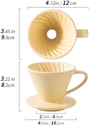 Ceramic Pour Over Coffee Maker, Non-Electric Pour Over Coffee Dripper, Manual Brew Maker, Ceramic Cone Coffee Filter Cup, Single Cups Porcelain Slow Brewing Accessories for Gifts, Yellow - Image 3