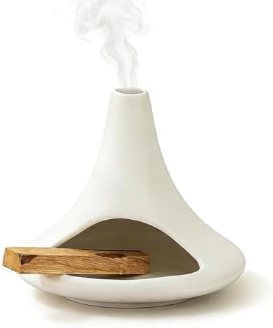 Ceramic Palo Santo Holder, Minimalist Smudge Burner with Ash Catcher, Modern Home Meditation Decor (White) by Losneg