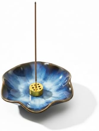 Small Flower Incense Holder with 9-Hole Metal Base, Blue by Ardax