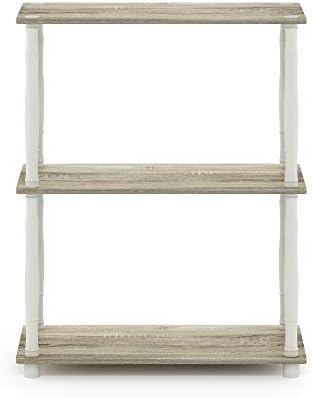 Furinno Turn-N-Tube 3-Tier Compact Multipurpose Shelf Display Rack with Classic Tube, Sonoma Oak/White - Image 6