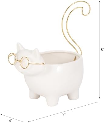 Ceramic Kitty Trinket Dish for House Decor Styling - Jewelry Tray for Coffee Table, Bed, Bathroom Vanity, and Home - Decorative Tray for Centerpiece Table and Jewelry Dish - 8", White & Gold - Image 3