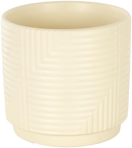 deco 79 Ceramic Geometric Indoor Outdoor Planter Small Planter Pot with Layered Square Shaped Grooves, Set of 3 Planters 7", 6", 5" W, Cream - Image 3