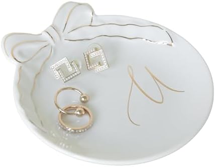 COLLECTIVE HOME Ceramic Jewelry Tray, Monogram Trinket Dish with Bow (U) by COLLECTIVEHOME