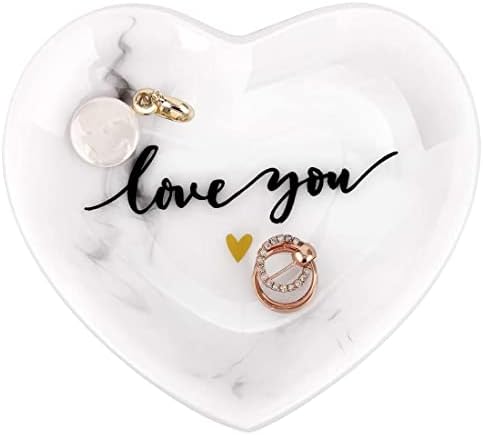 Emibele Jewelry Tray Dish, Heart Shaped Ring Dish Decorative Trinket Plate by Emibele