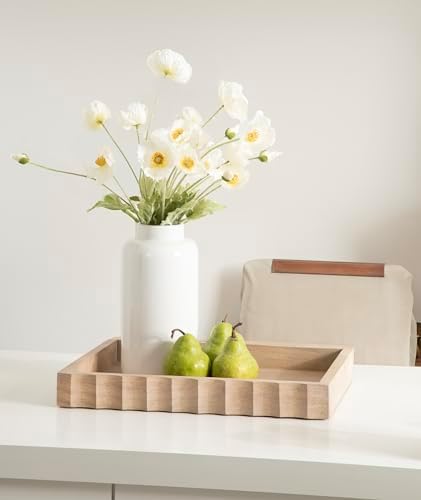 Kate and Laurel Lissi Decorative Rectangle Tray with Wavy Design; 16 x 12; Natural Wood; Modern Scalloped Serving Tray for Coffee Table Ottoman; Dining Table; or Entryway Catch-All Tray - Image 3