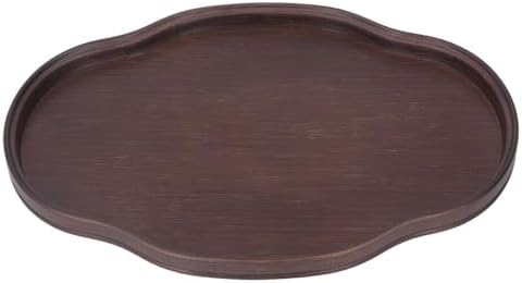 14.5 Inch Walnut Color Oval Shape Bamboos Tea Tray Multifunctional Textured Coffee Table Serving Tray for Guest Reception by Unknown
