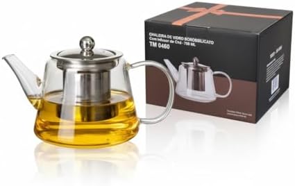 25oz (750ml) Borosilicate Glass Teapot with Removable Stainless Steel Infuser with Gift Box – Heat Resistant Clear Tea Pot for Loose Leaf, Herbal & Blooming Tea – Stovetop, Microwave & Dishwasher Safe by TEEM