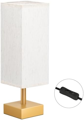 aooshine Gold Small Bedside Lamp for Bedroom - Square Cream Fabric Shade - Image 5