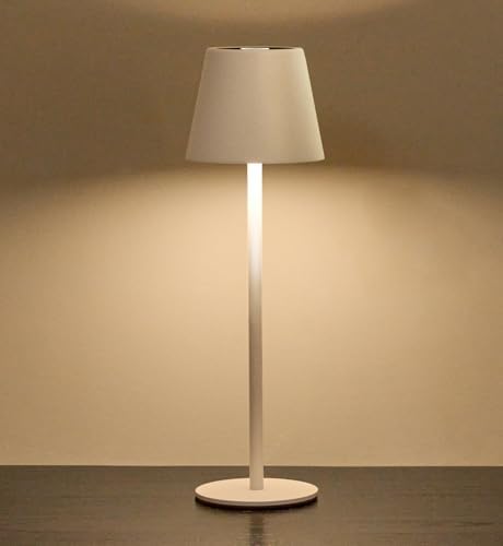 Cordless Table Lamp, Portable Battery Operated Lamp with 3 Color Temps and Stepless Dimming, Rechargeable Table Lamp for Dinner, Desk, Cafe, Outdoor (White) by Keysays