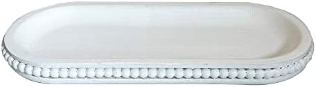 dwellington Wooden Farmhouse Decorative Tray, 12in Rustic Beaded Tray for Living Room Decor, Kitchen Table Décor, Oval Coffee Table Serving Tray (White) - Image 5