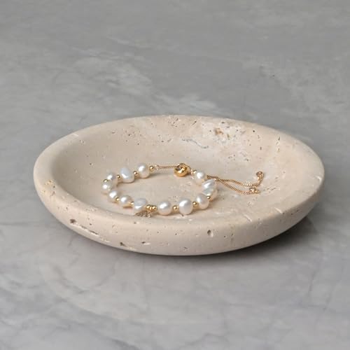 ZSHAWN Natural Beige Travertine Ring Dish Jewelry Tray – 5.5" Trinket Dish by ZSHAWN