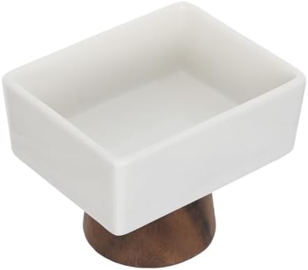 STOBAZA White Ceramic Jewelry Tray with Wooden Base, Minimalist Footed Dish by EaseLiving