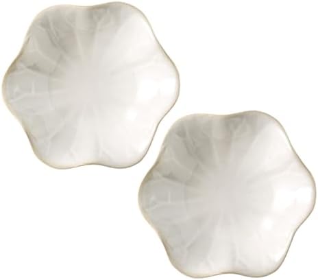 2Pcs Ceramic Jewelry Dish, Lotus Leaf Shape Ring Holder Necklace Dish, Small Key Ring Dish, Suitable for Mother Friend Sister, Gifts for Women, Home Decor Trinket Tray (White) by Koyzsen