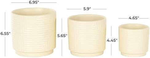 deco 79 Ceramic Geometric Indoor Outdoor Planter Small Planter Pot with Layered Square Shaped Grooves, Set of 3 Planters 7", 6", 5" W, Cream - Image 6