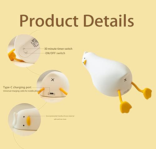HAPPYBAG LED Lying Flat Duck Night Light, 3 Level Dimmable Nursery Nightlight,Cute Lamps Silicone Squishy Light Up Duck,Rechargeable Bedside Touch Lamp for Breastfeeding Toddler Baby Kids Decor - Image 6