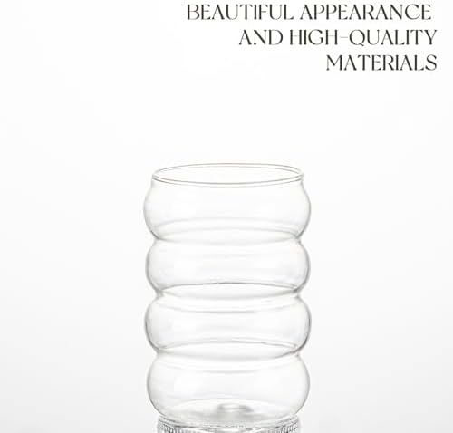 KEMORELA 2PCS Wave Bubble Beverage Glasses With Straws, 18 Oz Vintage Glass Cups, Aesthetic Iced Coffee Glasses, Ripple Glassware, Beer Glasses - Stylish Drinkware for Every Occasion - Image 4