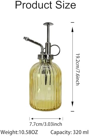 Glass Plant Mister Spray Bottle, 320ML Vintage Plant Spritzer with Top Pump Watering Can for Indoor Outdoor House Plants, Flowers (Yellow) - Image 3