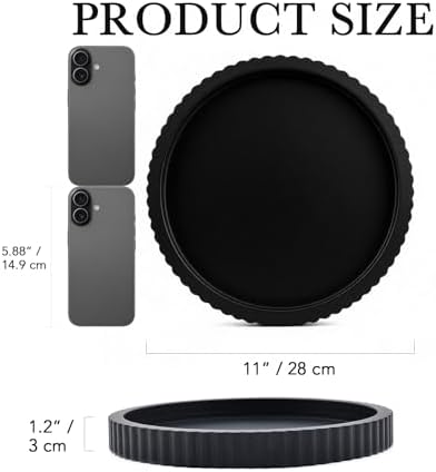 Modern Decorative Tray for Coffee Table, 11" Wooden Black Round Small Decor Tray for Candle, Perfume, Vanity, Kitchen Island Counter & Table Centerpiece - Image 3