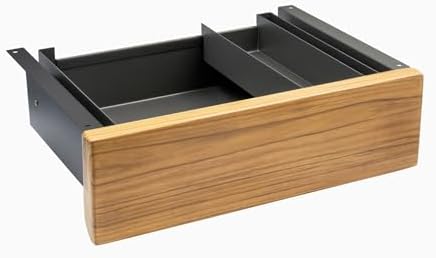 Desky Minimal Under Desk Drawer – Slim Pull-Out Metal Storage Organizer for Sit-Stand Desks, Smooth Glide, Space-Saving Design, Easy Mount, Teak Hardwood & Space Gray Frame by Desky