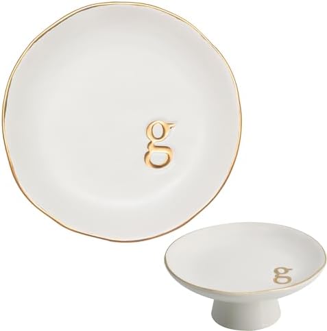 COLLECTIVE HOME - Ceramic Jewelry Tray, Decorative Monogram Jewelry Dish, Luxurious Trinket Tray with High Base, Birthday Mother's Day for Women (g) by COLLECTIVEHOME
