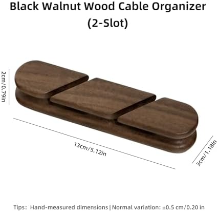 Black Walnut Wood Cable Organizer (2-Slot) Compact Desk Cord Management Cable Holder with Strong Adhesive for Home Office - Image 4