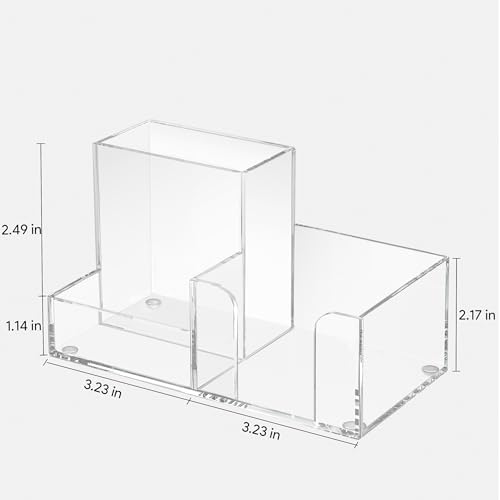 HBlife 2-Pack Acrylic Pen Holder for Desk, 3-Compartment Small Desk Organizer, Clear Office Supplies Desk Accessories with Sticky Notes Holder Stores Post It Notes 3X3 for Office, Home and School - Image 4