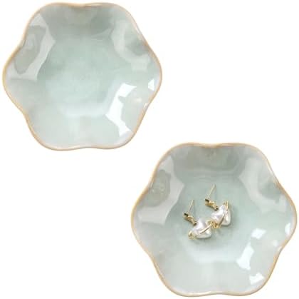 JAMEND CLXP 2PCS Lotus Leaf Shape Ring Holder Dish, Small Key Bowl, Ceramic Trinket Tray Jewelry Dish Organizing Necklace Earrings for Mom Friend Sister, All Jewelries Are NOT Included, Light Green.… by JAMEND+CLXP