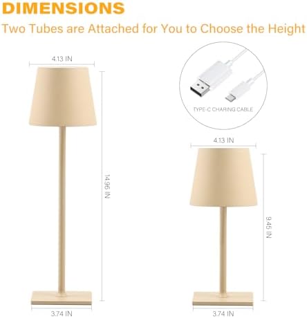 CHLORANTHUS 2 Pack Cordless Table Lamps, 3 Colors Stepless Dimming, 5000mAh Rechargeable Battery LED Desk Lamp for Bedroom/Couple Dinner/Desk/Cafe/Dining Room/Terrace - Image 3