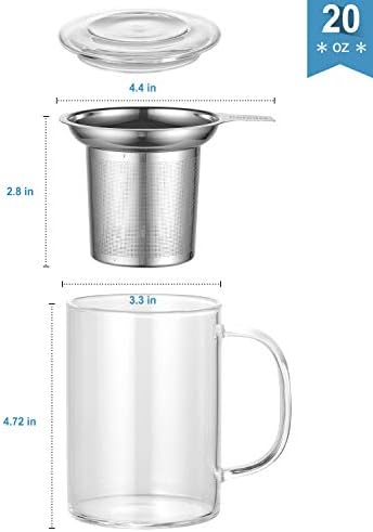 3020.05 Glass Tea Mug with Infuser and Lid, Tea Cup, Clear, 20 OZ, GM005 - Image 2