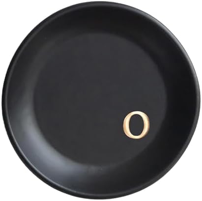 COLLECTIVE HOME - Ceramic Jewelry Tray, Decorative Trinket Dish for Rings Earrings Necklaces Bracelet Watch Keys, Birthday Mother's Day Christmas Gift for Women, 4.75", Black Surface (o) by COLLECTIVEHOME
