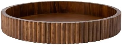 Ribbed Wood Decorative Tray, 16.5-Inch Round with Walnut Finish for Table Centerpieces by Unknown