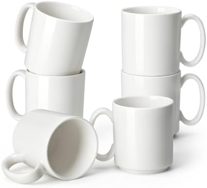 vancasso Porcelain Coffee Mugs Set of 6, 12 Oz Coffee Cups for Latte, Cappuccino, Tea & Hot Cocoa, Modern Minimalist Mug Set for Home & Office, Microwave & Dishwasher Safe, White by vancasso
