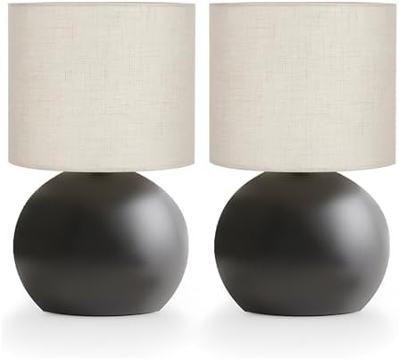 Modern Small Table Lamp Set of 2, Minimalist Metal Nightstand Bedside Lamps with One-Button Inline Switch, 6.2×6.2×10.4 Inch Desk Light for Bedroom, Living Room, Including Light Bulb (Black) by LAMP