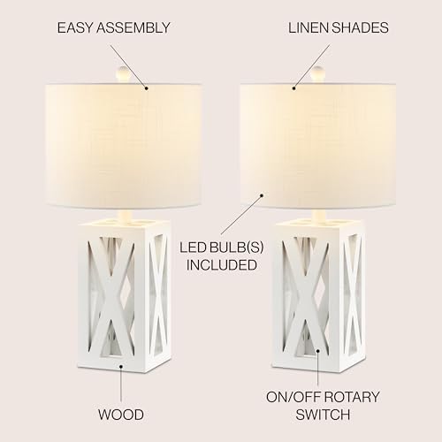 JONATHAN Y Stewart Rustic Wood Bedside Table Lamp 21.5", White, Set of 2 - Image 3
