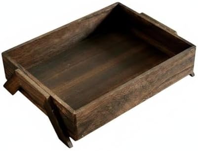 kowaku Rectangular Tray Wooden Serving Tray Table Organizer Aged Wood Look with Sides Minimalist Form Suitable for Cups Snacks Coasters Coffee Table Sideboard Lounge, Dark Brown with Support Legs by kowaku