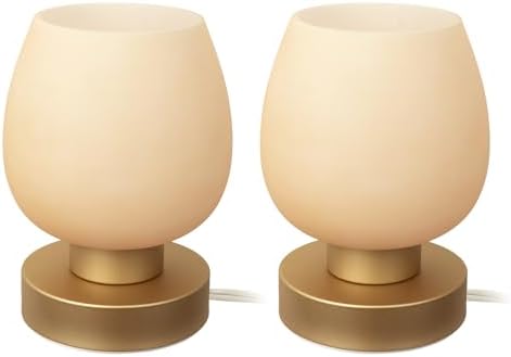 Touch Bedside Table Lamp Set of 2 - Small Modern Table Lamp for Bedroom Living Room Nightstand, 3-Way Dimable Desk lamp with Desert Titanium Color Glass Lamp Shade, 2700K LED Bulb, Simple Design by onewish