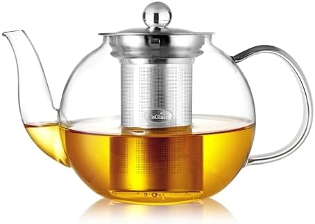 CNGLASS 600ml Glass Teapot with Removable Infuser,Clear Tea Kettle Stovetop Safe,Blooming and Loose Leaf Tea Maker by CNGLASS